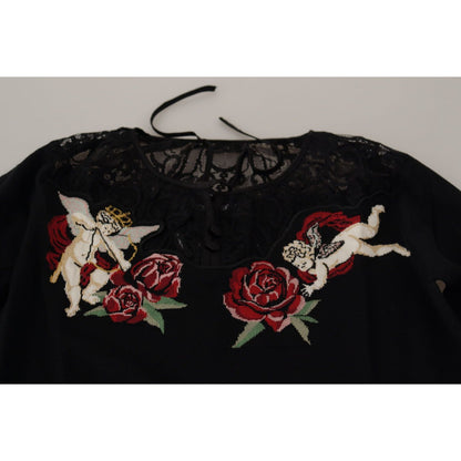 Dolce & Gabbana Black Lace Angel Roses Cardigan Sweater