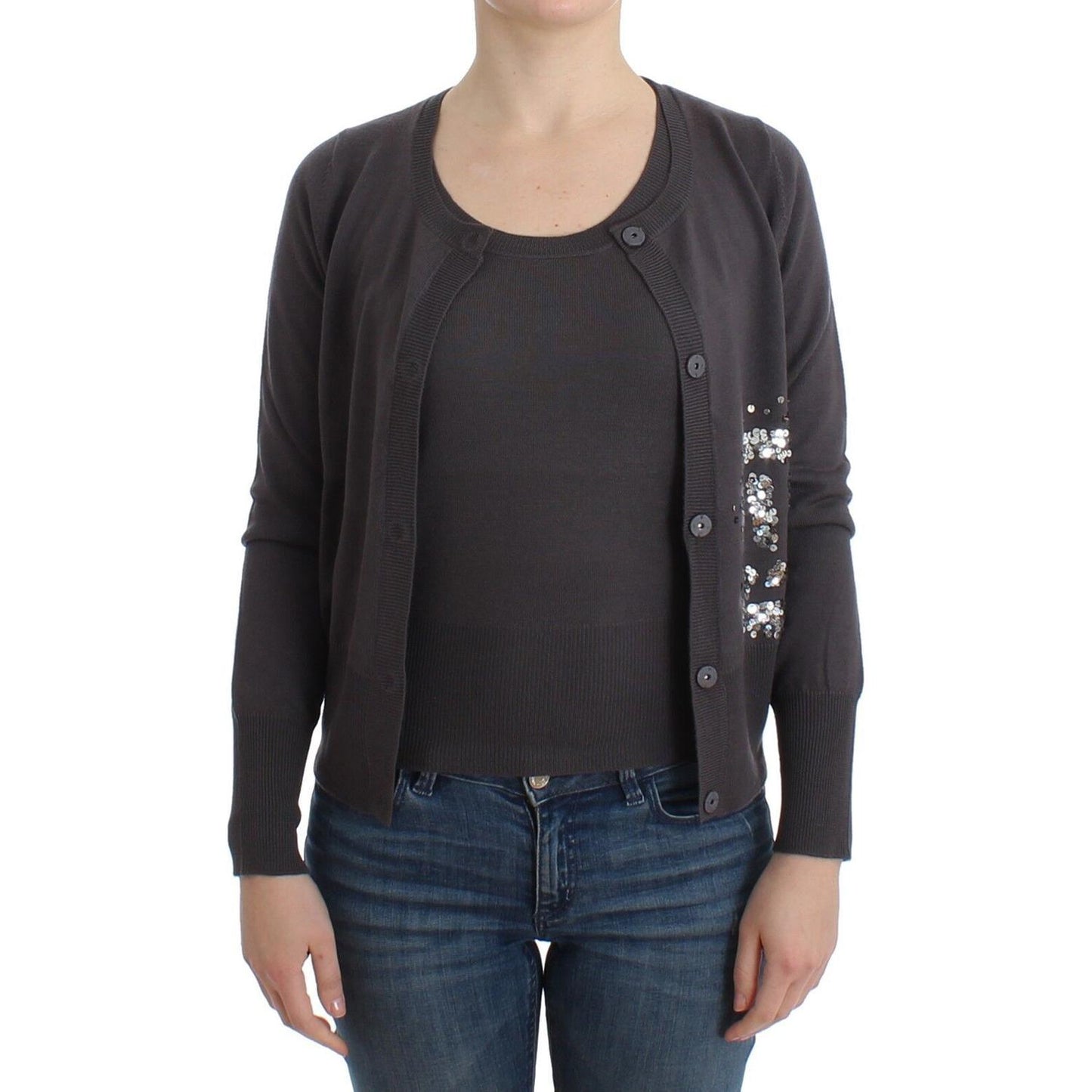 John Galliano Purple Wool Sequined Cardigan Knit Sweater