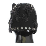Dolce & Gabbana Elegant Black Crystal-Adorned Cloche Hat Cap Dolce & Gabbana Dark Slate Gray