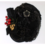 Dolce & Gabbana Elegant Black Crystal-Adorned Cloche Hat Cap Dolce & Gabbana Black