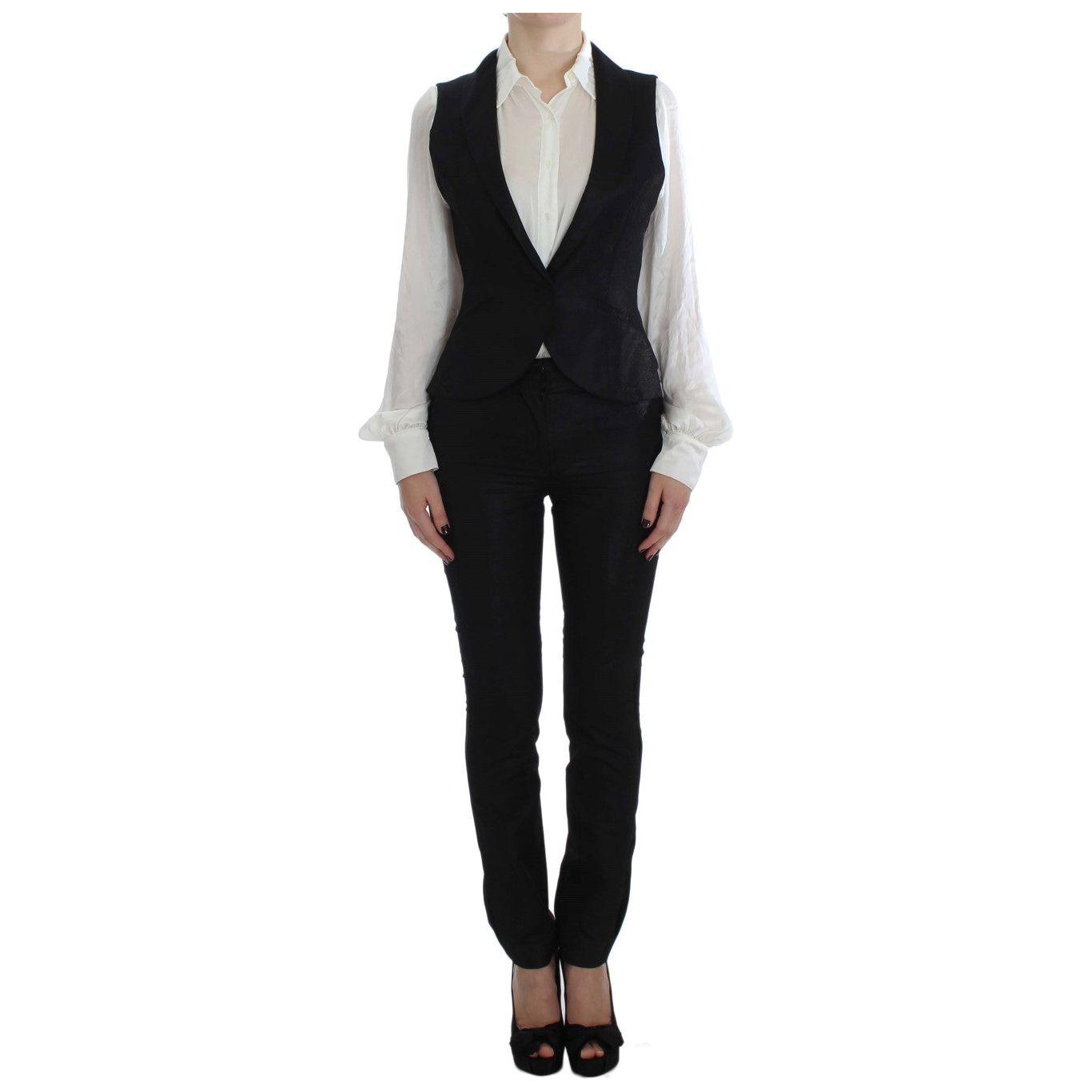 Exte Black One Button Three Piece Suit
