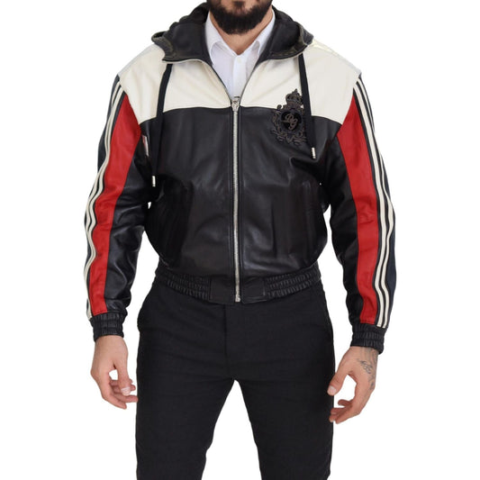 Dolce & Gabbana Black Leather Hooded Blouson Coat Jacket JKT3338- 46