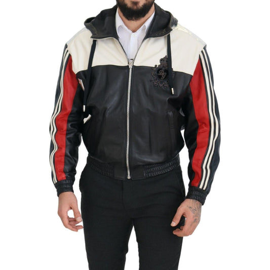 Dolce & Gabbana Black Leather Hooded Blouson Coat Jacket JKT3338- 46