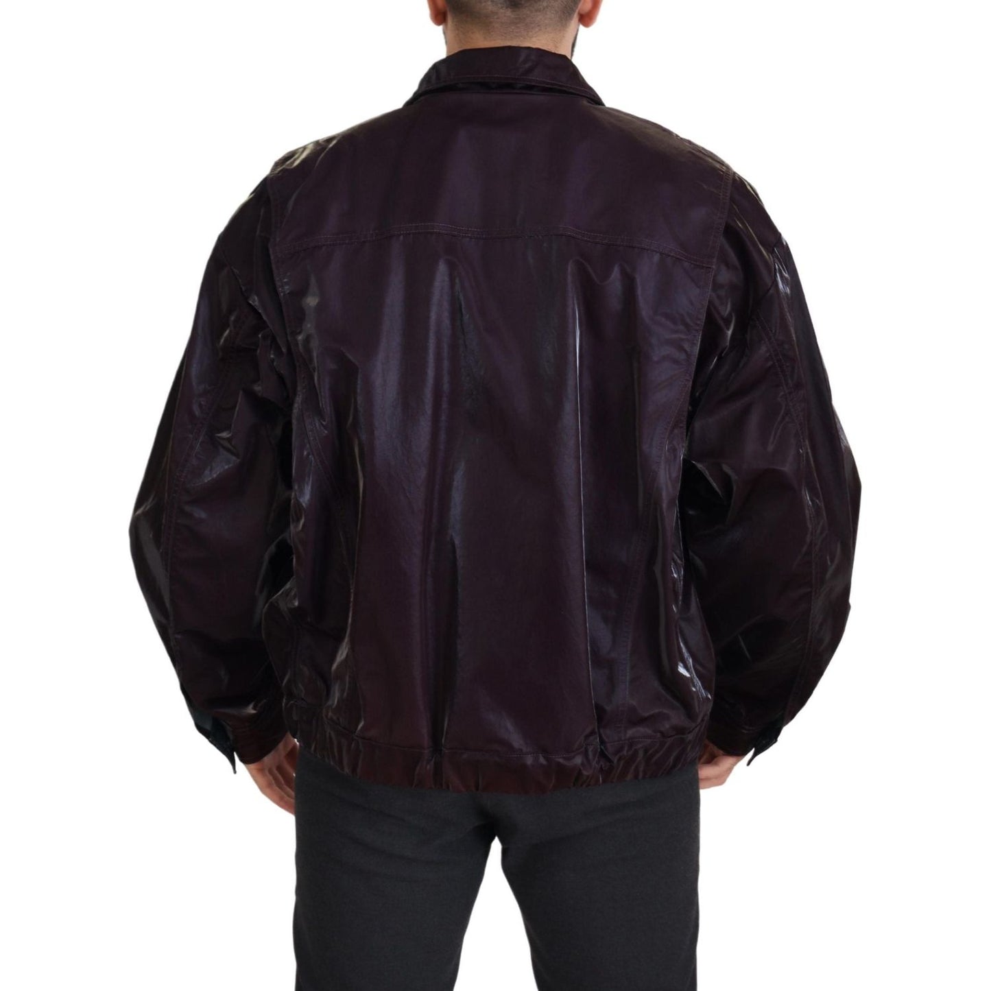 Dolce & Gabbana Bordeaux Nylon Collared Men Coat Jacket