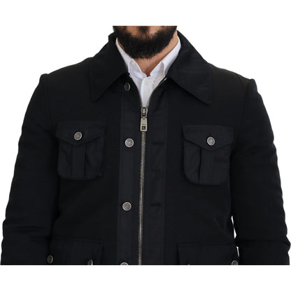 Dolce & Gabbana Black Wool Collared Full Zip Jacket