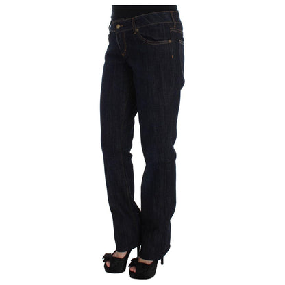 Cavalli Blue Cotton Straight Fit Stretch Jeans