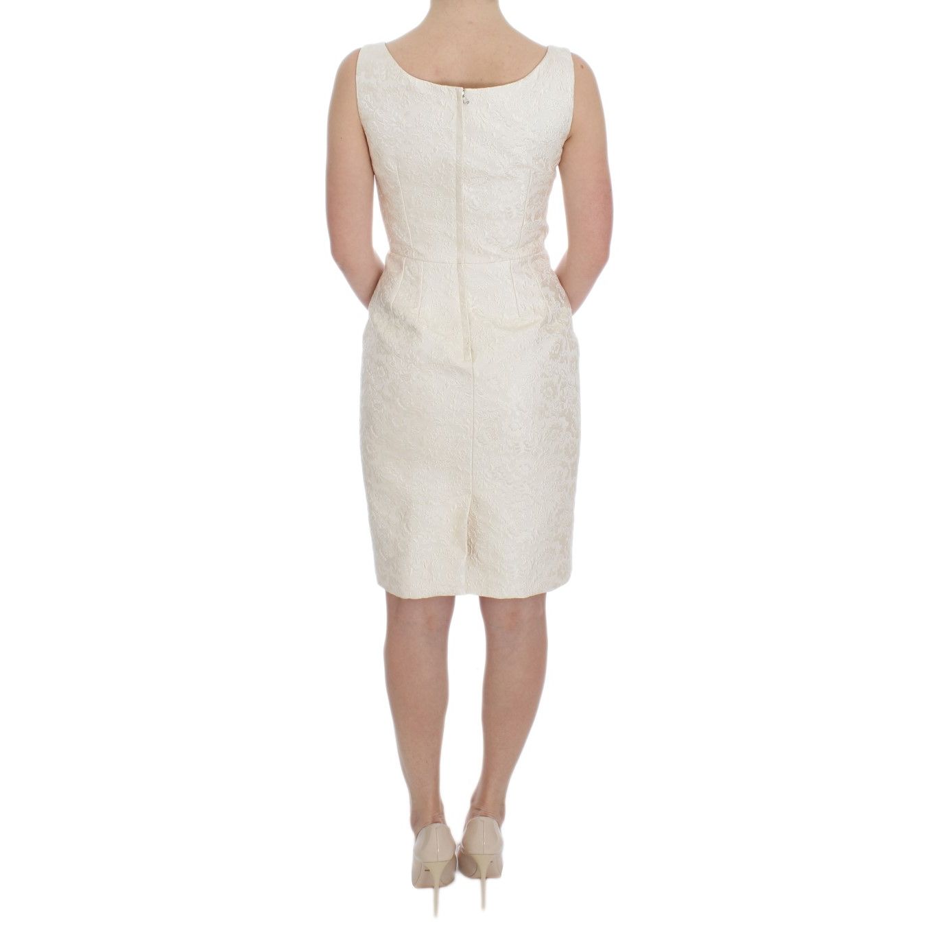 Dolce & Gabbana White Brocade Crystal Sheath Dress