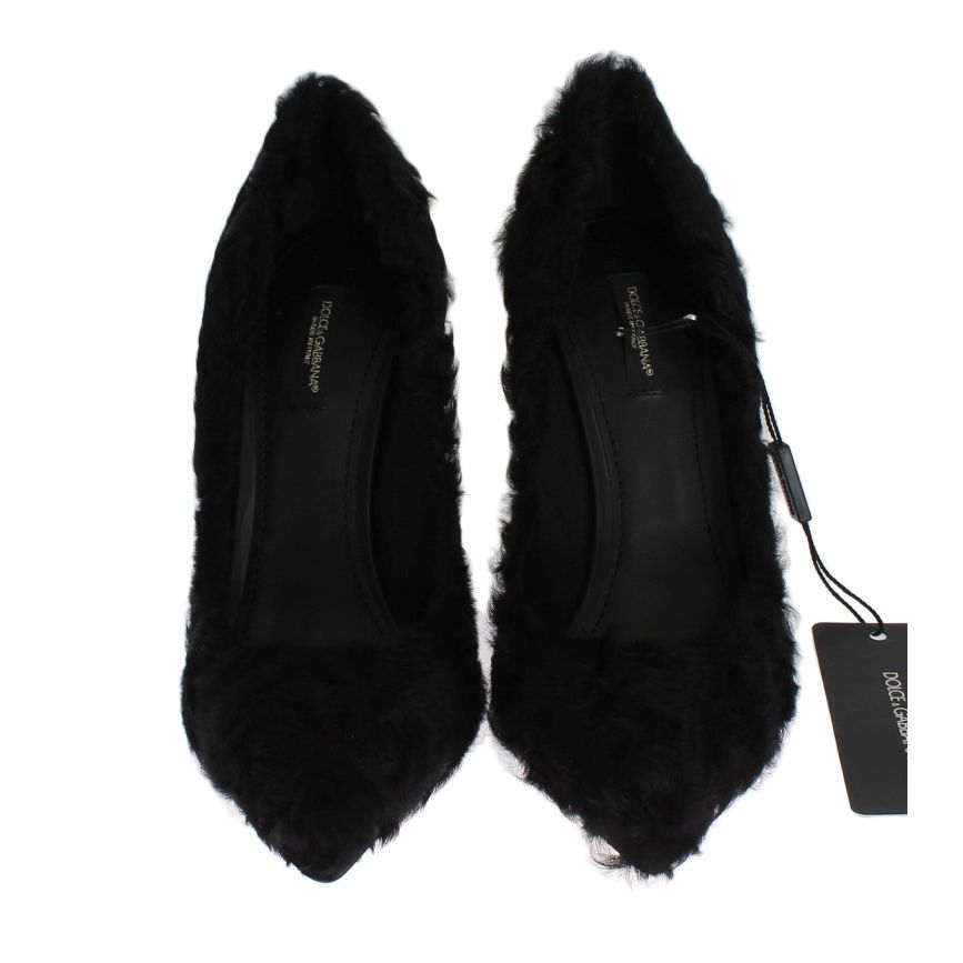 Dolce & Gabbana Black Xiangao Lamb Fur Leather Pumps