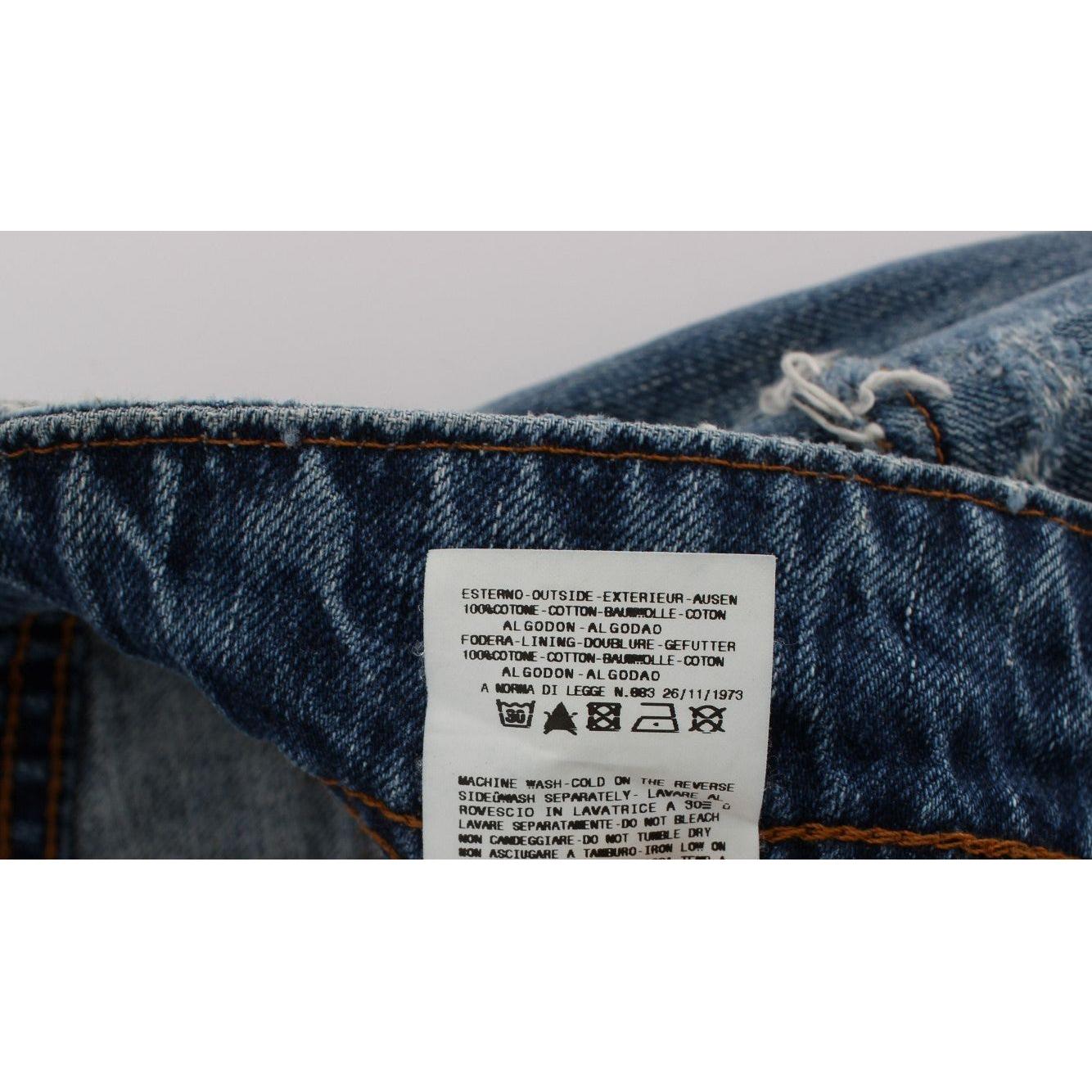 John Galliano Blue Wash Cotton Boyfriend Fit Cropped Jeans