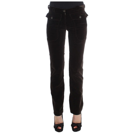 Ermanno Scervino Brown Cotton Velvet Zippers Slim Fit Pants SIG30404-1