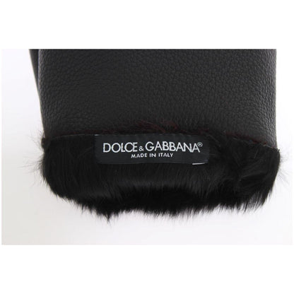 Dolce & Gabbana Black Leather Bordeaux Shearling Gloves
