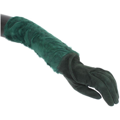 Dolce & Gabbana Green Leather Xiangao Fur Elbow Gloves