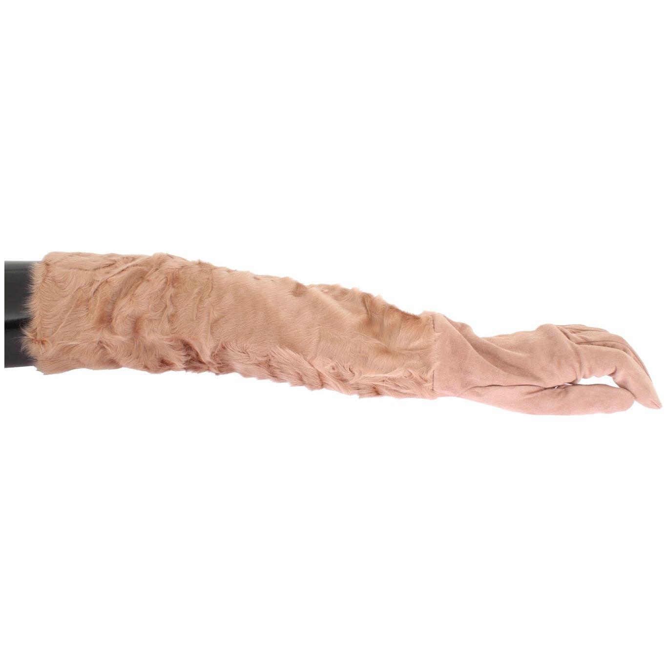 Dolce & Gabbana Beige Suede Xiangao Fur Elbow Gloves