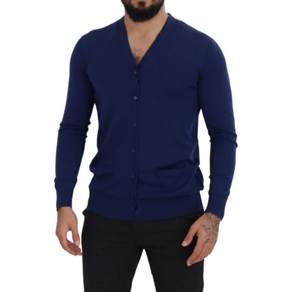 Dolce & Gabbana Blue Wool V-neck Button Down Cardigan Sweater
