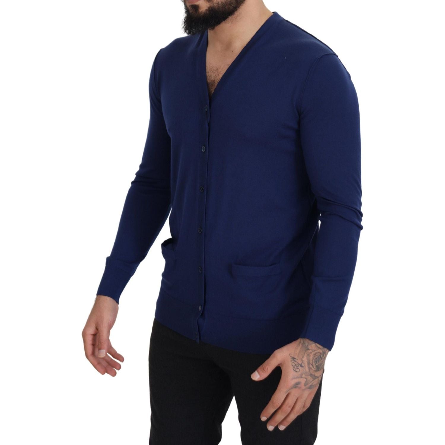 Dolce & Gabbana Blue Wool V-neck Button Down Cardigan Sweater
