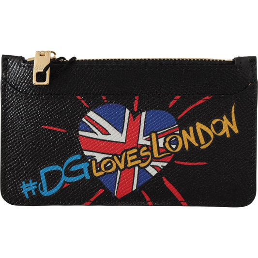 Dolce & Gabbana Black Leather #DGLovesLondon Women Cardholder Coin Case Wallet VAS130608