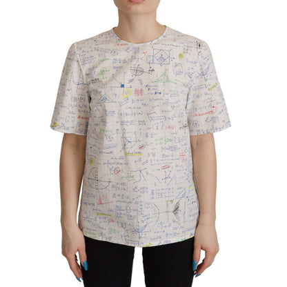 Dolce & Gabbana White Cotton Algebra Print Short Sleeves Top