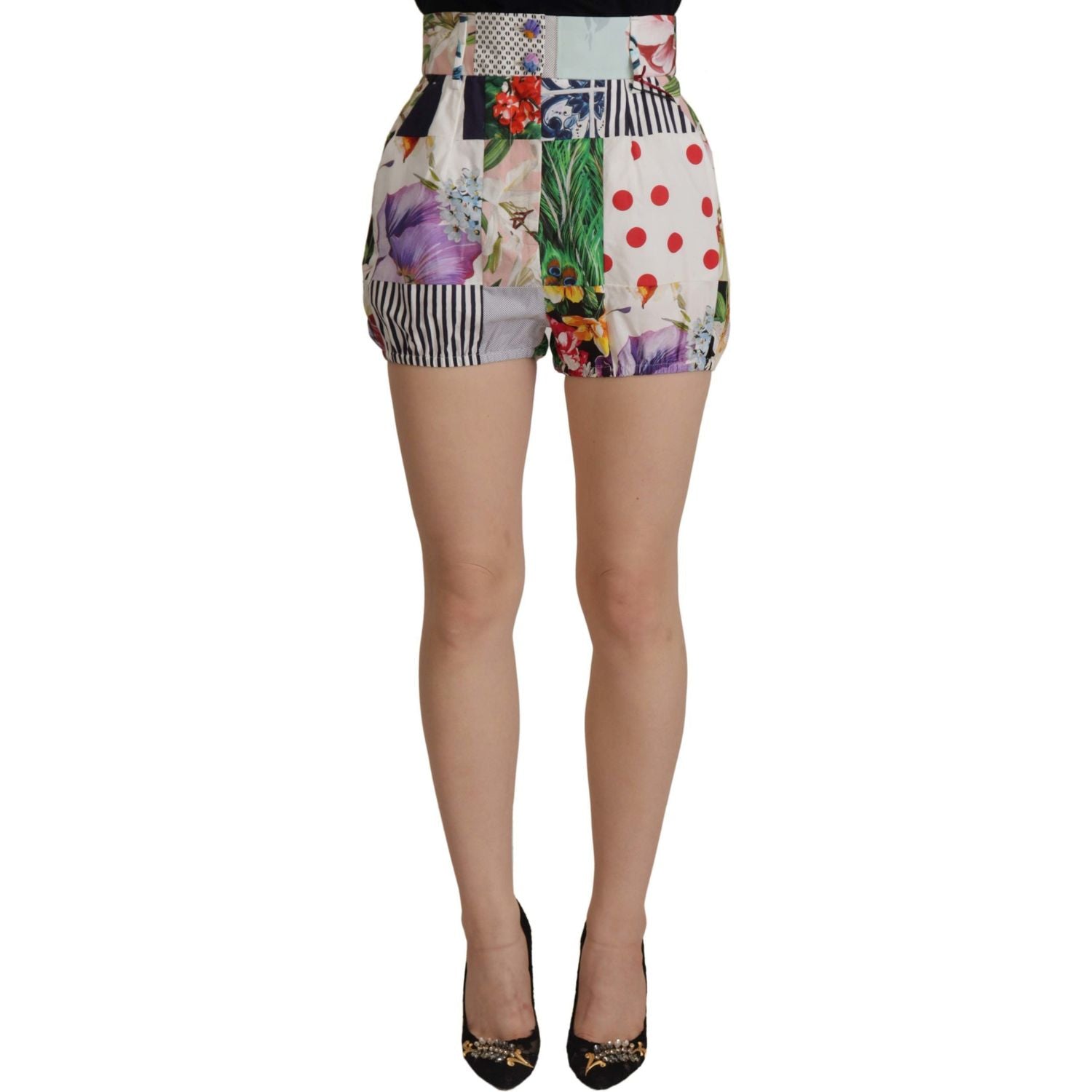 Dolce & Gabbana Multicolor Patchwork High Waist Cotton Shorts