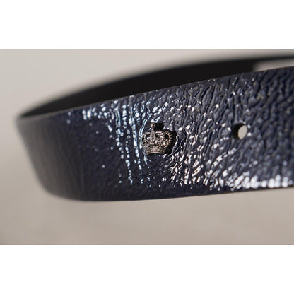 Dolce & Gabbana Blue Patent Leather Vernice Silver Logo Buckle Belt