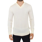 Ermanno Scervino Off White Wool Blend V-neck Pullover Sweater SIG10336-1
