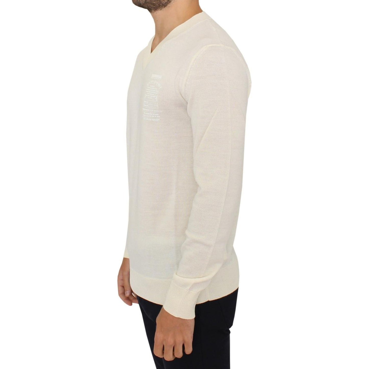 Ermanno Scervino Off White Wool Blend V-neck Pullover Sweater SIG10336-1