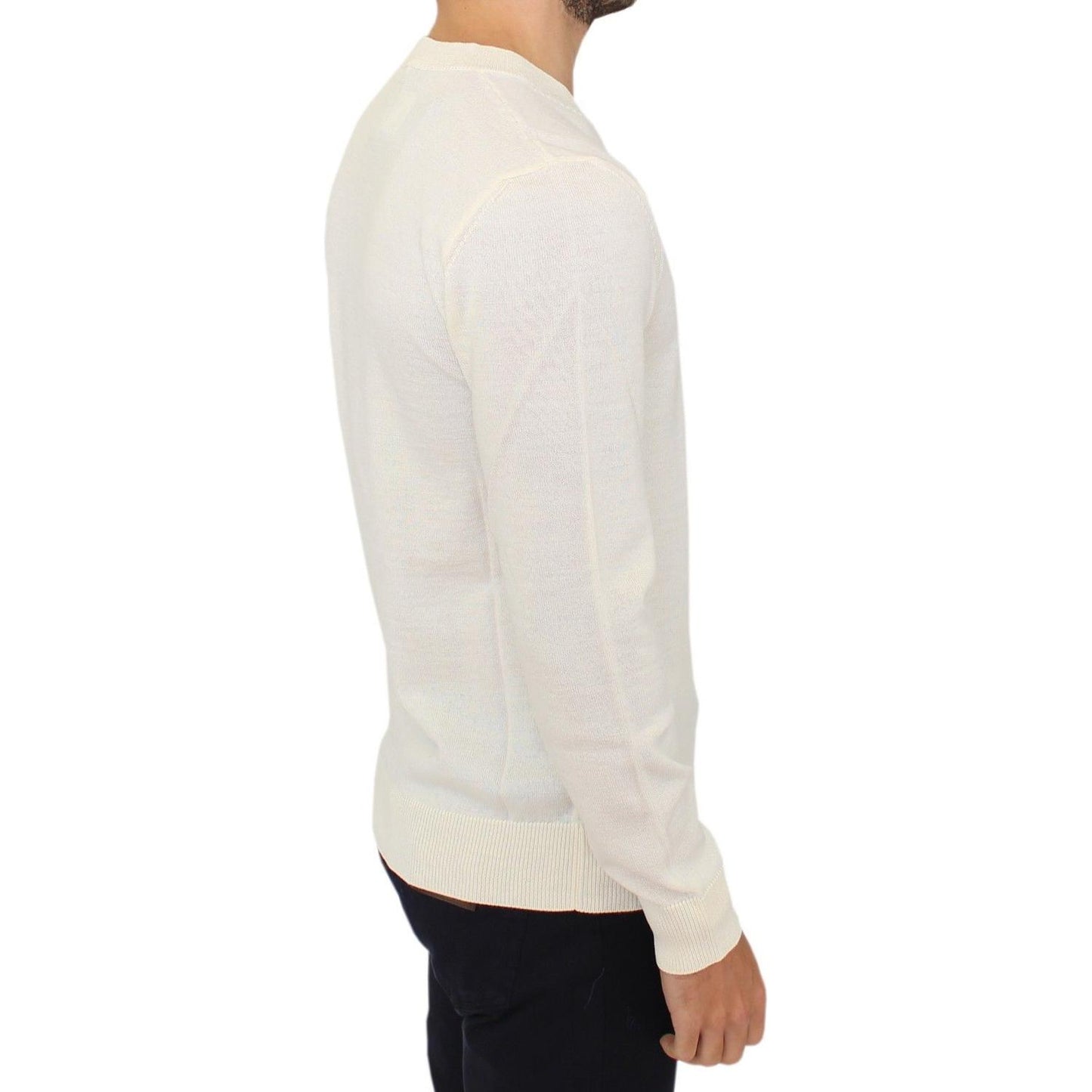 Ermanno Scervino Off White Wool Blend V-neck Pullover Sweater SIG10336-1