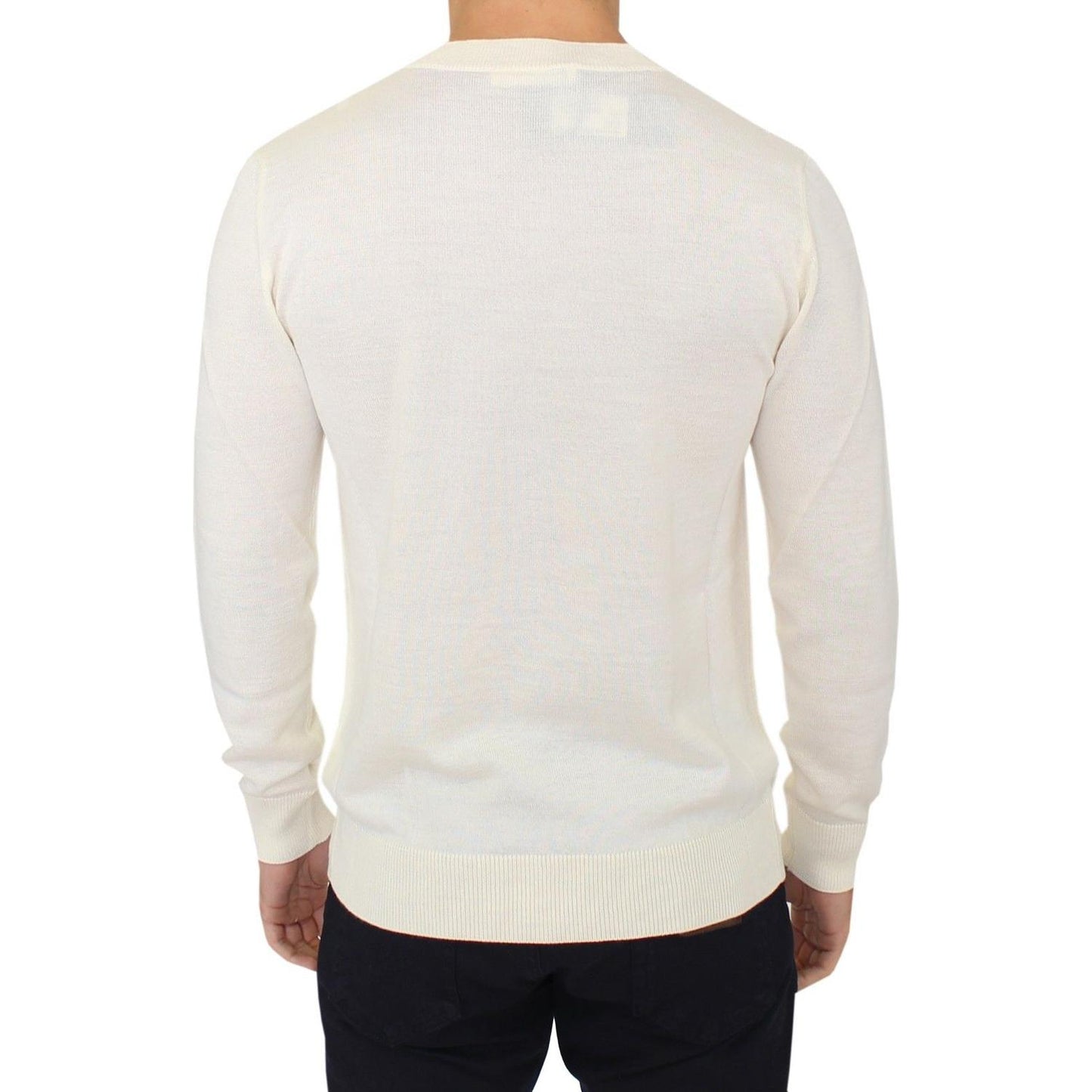 Ermanno Scervino Off White Wool Blend V-neck Pullover Sweater SIG10336-1