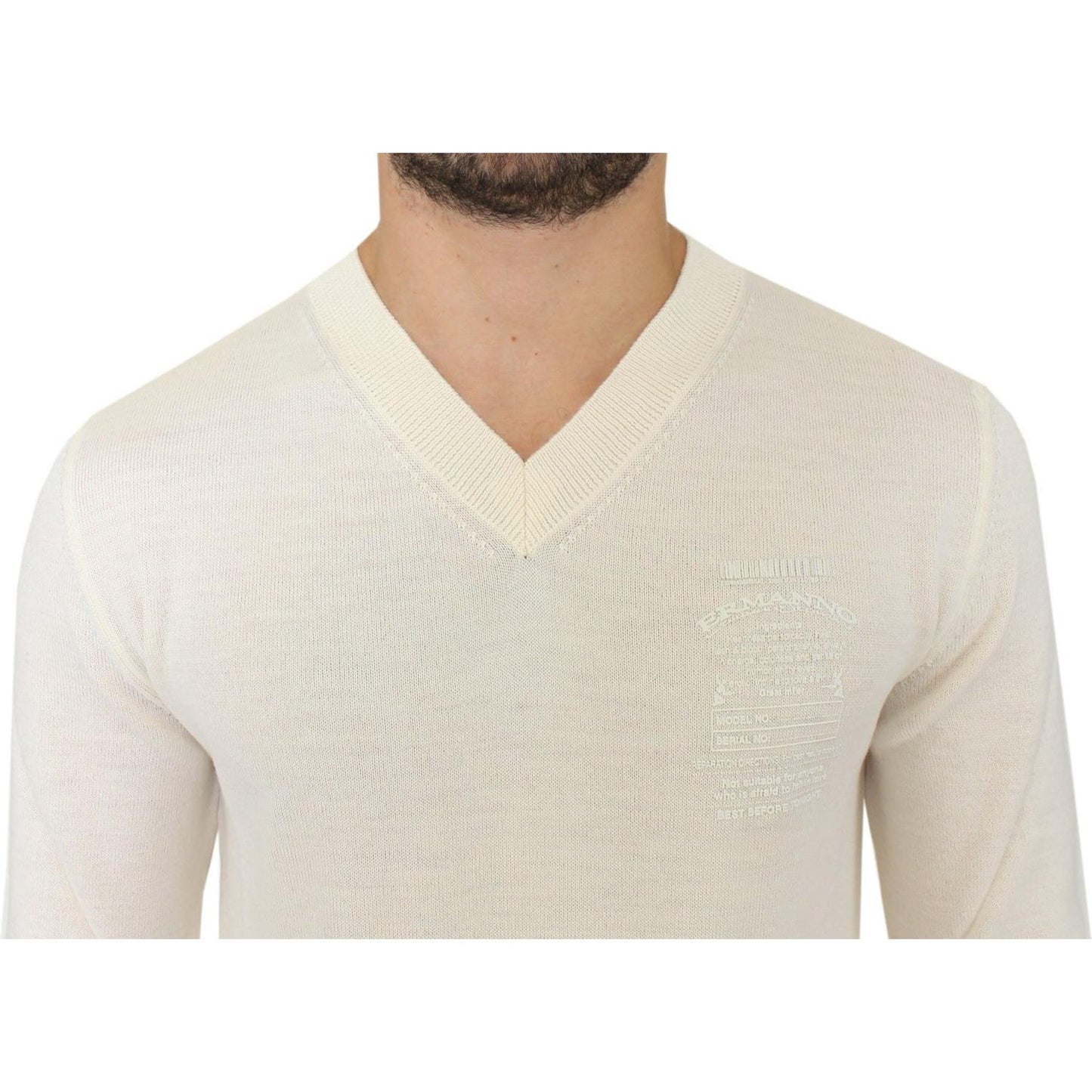 Ermanno Scervino Off White Wool Blend V-neck Pullover Sweater SIG10336-1