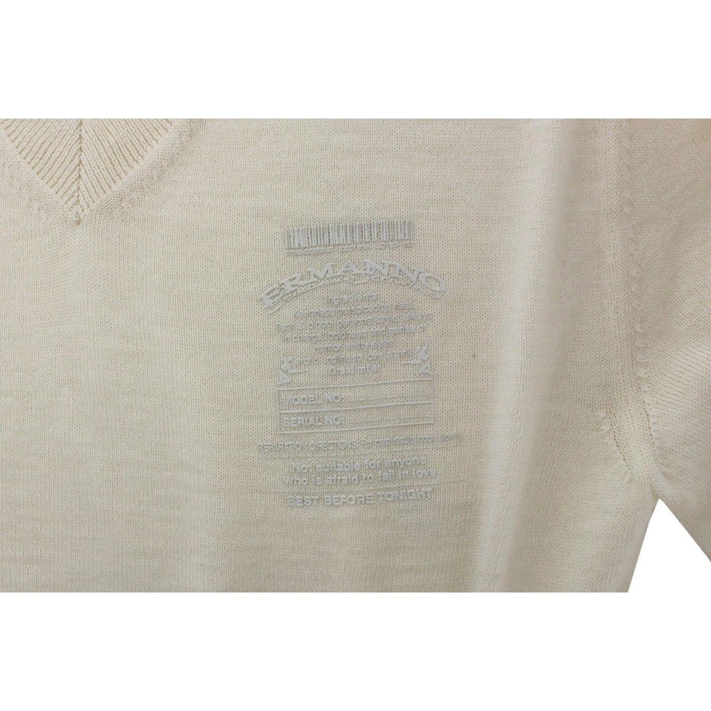 Ermanno Scervino Off White Wool Blend V-neck Pullover Sweater SIG10336-1