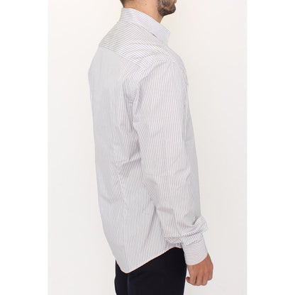 Ermanno Scervino White Gray Striped Regular Fit Casual Shirt