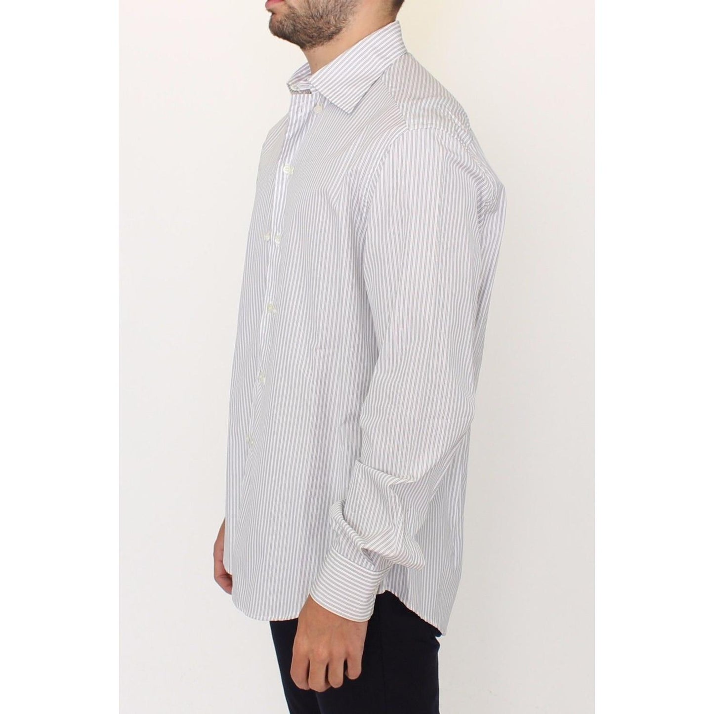 Ermanno Scervino White Gray Striped Regular Fit Casual Shirt