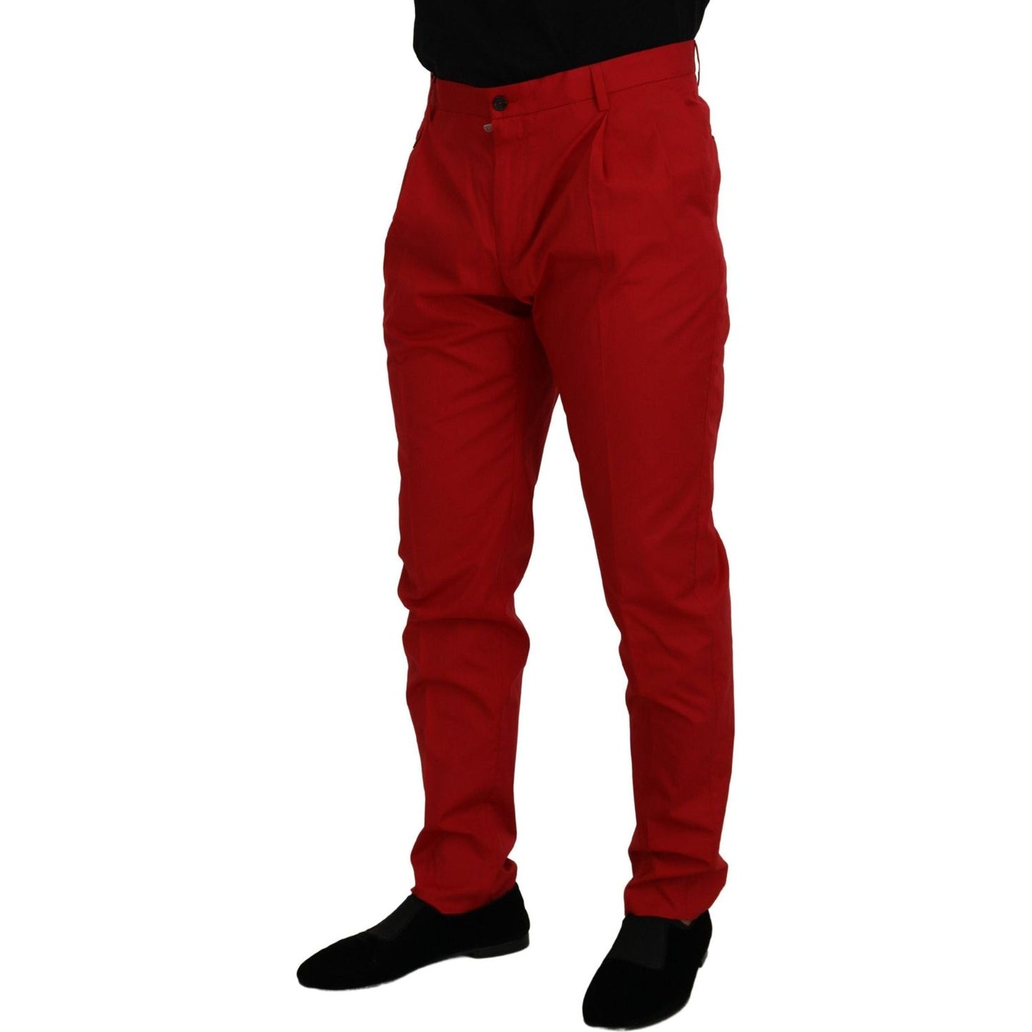 Dolce & Gabbana Red Cotton Slim Fit Trousers Chinos Pants
