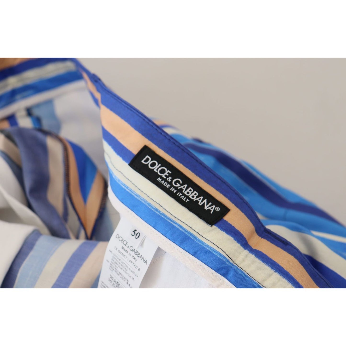Dolce & Gabbana Blue Striped Silk Cotton Slim Trousers Pants