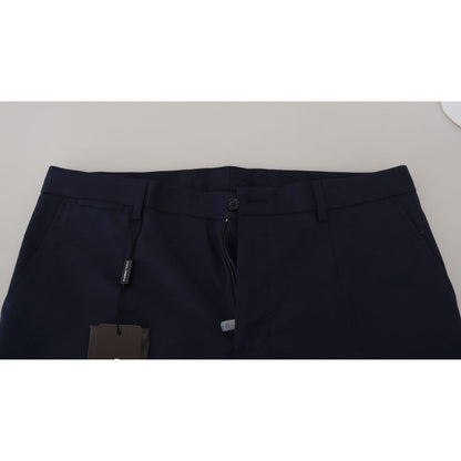 Dolce & Gabbana Blue Linen Cotton Slim Trousers Chinos Pants