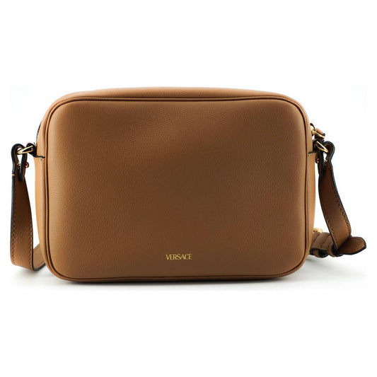 Versace Elegant Brown Leather Camera Case Shoulder Bag 8054712655593