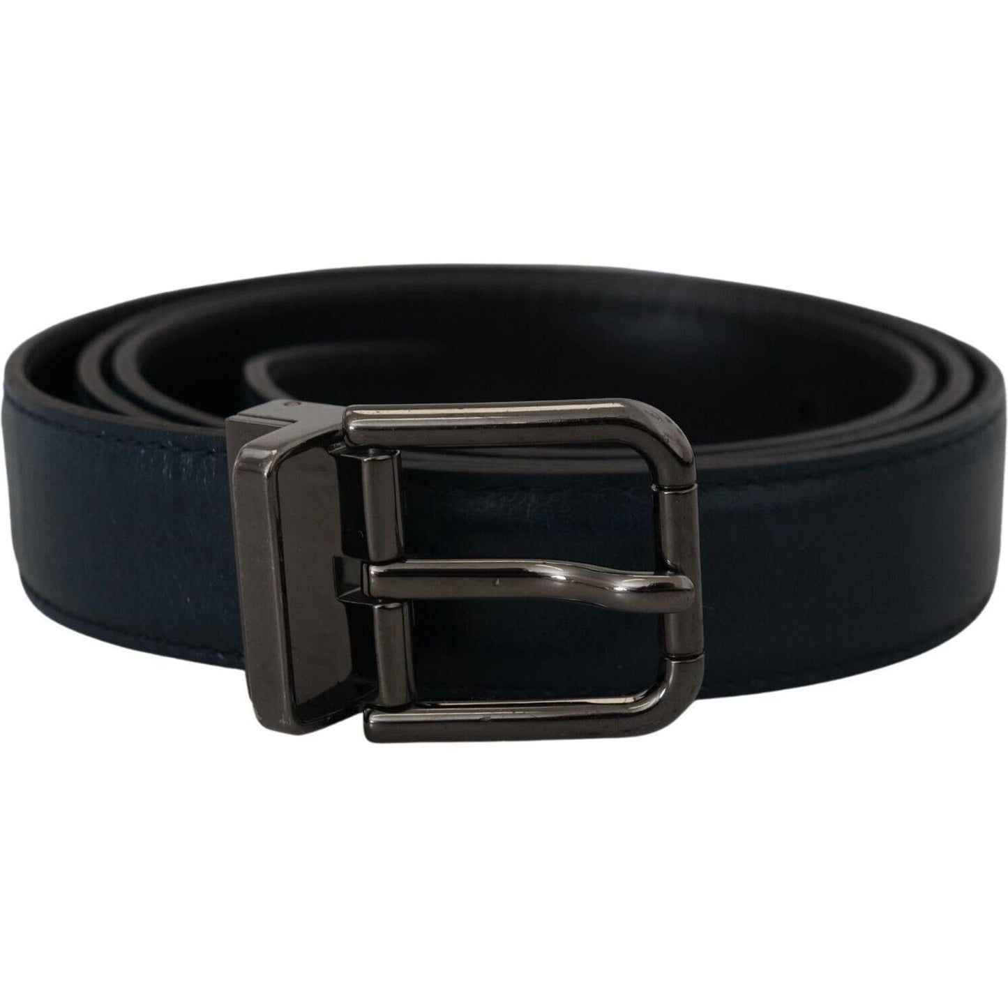 Dolce & Gabbana Blue Leather Silver Metal Buckle Vintage Belt