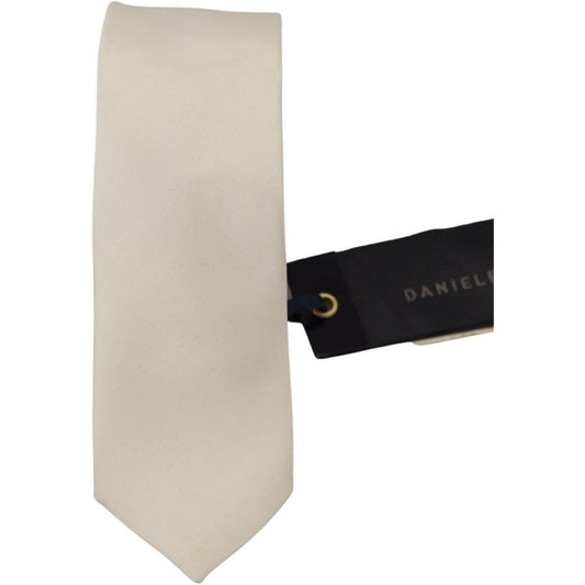 Daniele Alessandrini Off White Silk Men Necktie Adjustable Accessory Tie KRA3210