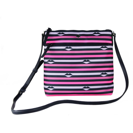 Kate Spade Jae Nylon Leather Flat Pink Striped Multi Crossbody HandBag Purse 81544