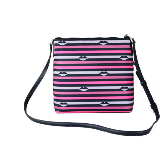 Kate Spade Jae Nylon Leather Flat Pink Striped Multi Crossbody HandBag Purse 81544