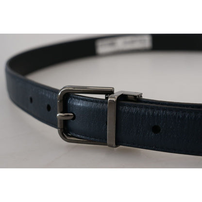 Dolce & Gabbana Blue Leather Silver Metal Buckle Vintage Belt