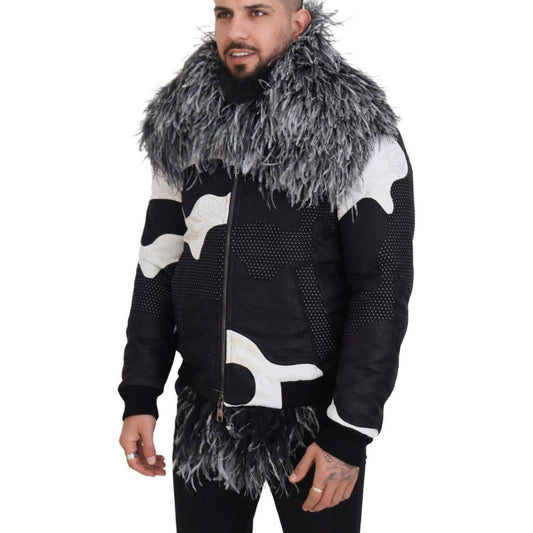 Dolce & Gabbana Black White Fur Shearling Full Zip Jacket JKT3425 - 52