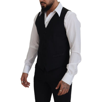 Dolce & Gabbana Black Virgin Wool Waistcoat Formal Dress Vest