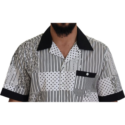 Dolce & Gabbana White Black Patterned Button Down Shirt