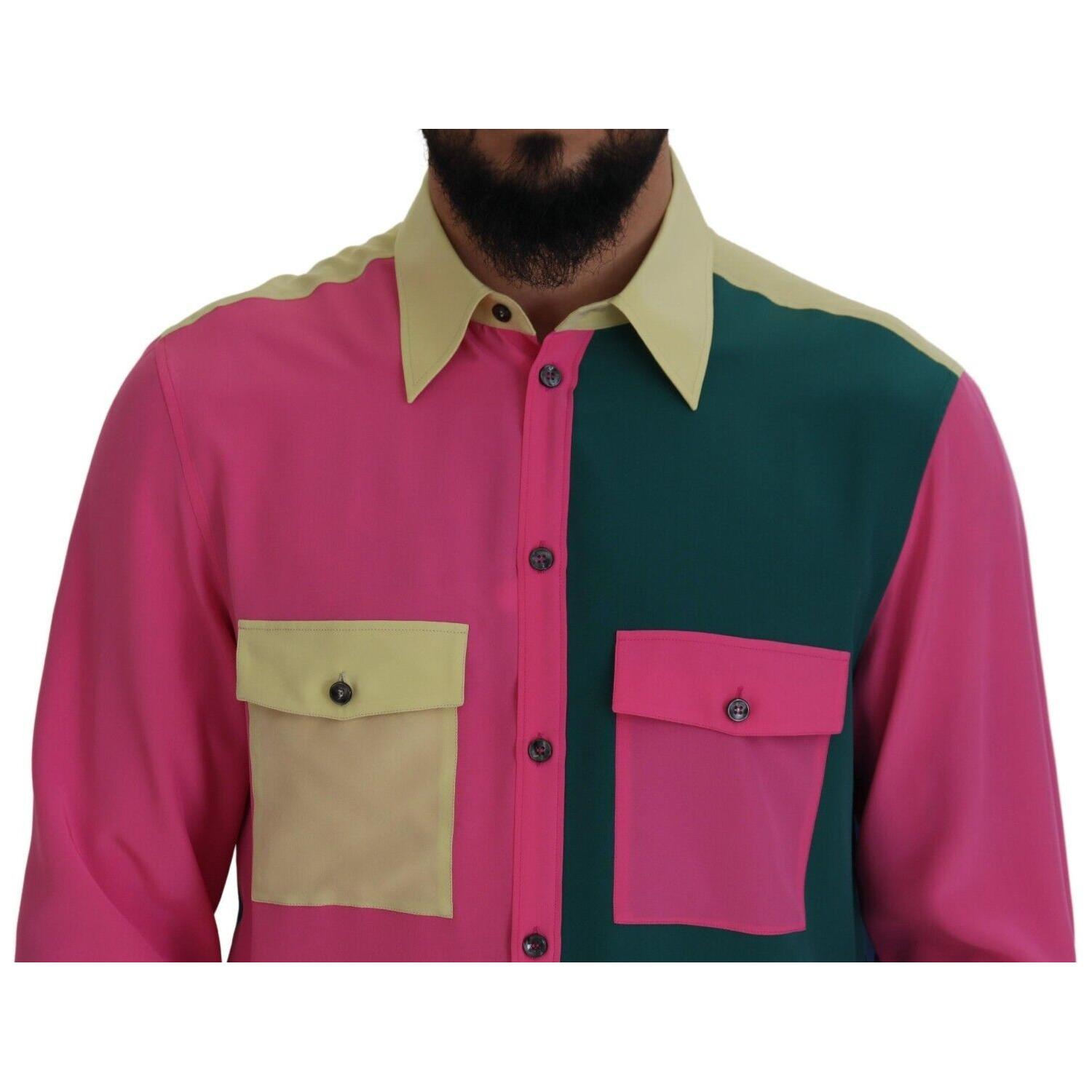 Dolce & Gabbana Multicolor Patchwork Silk Button Down Shirt