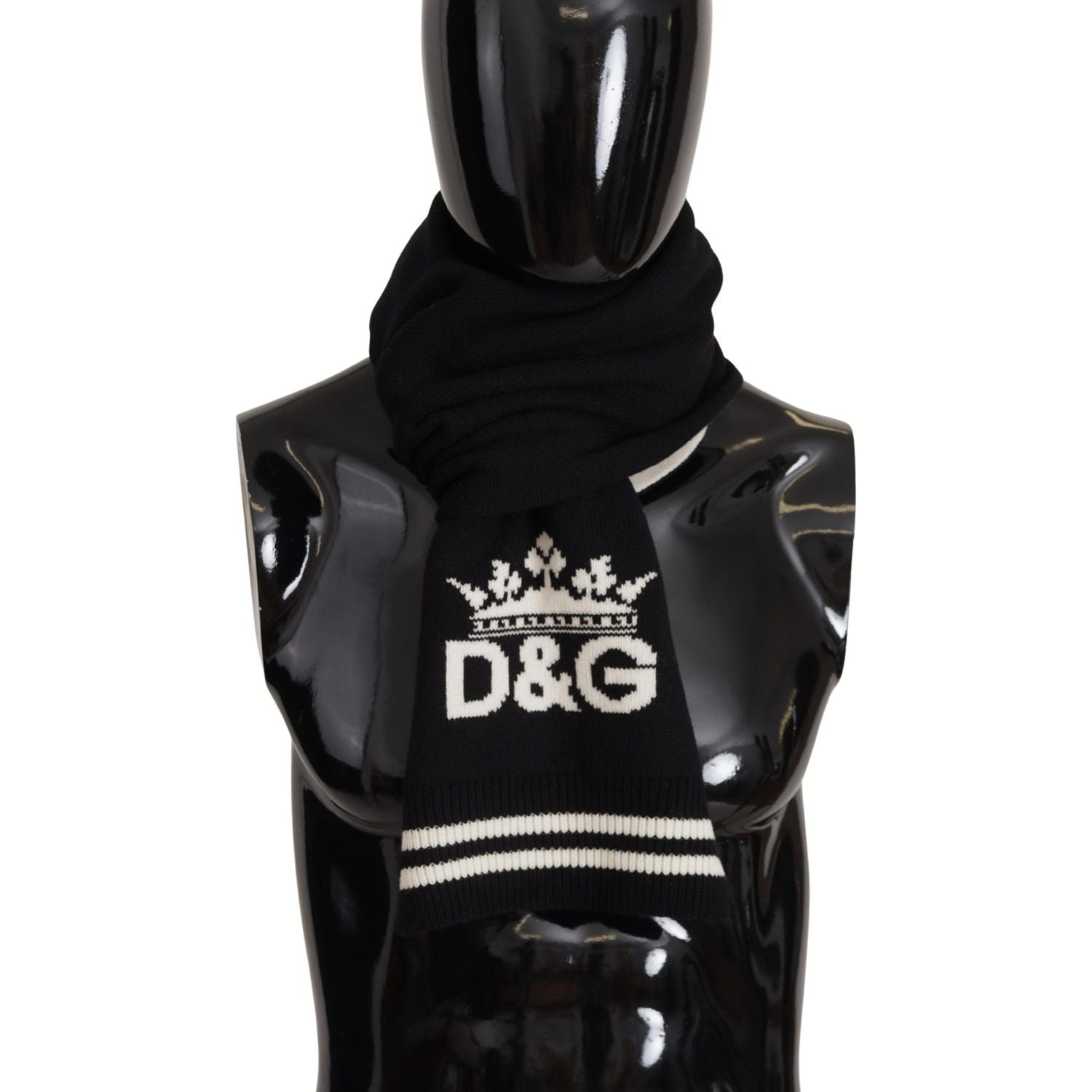Dolce & Gabbana Black White Cotton DG Printed Cashmere Shawl Scarf