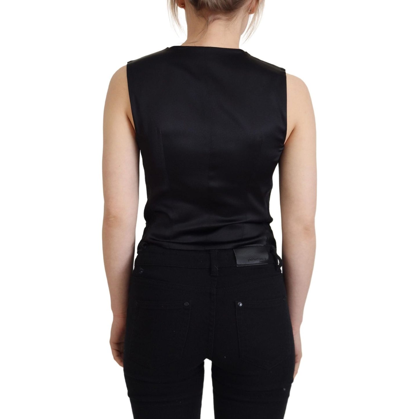 Dolce & Gabbana Black Brocade Button Down Sleeveless Vest Top 1728,67345645728,Black,Clothing,Dolce & Gabbana,IT40|S,Material: 59% Virgin Wool 37% Silk 4% Elastane,New with tags,Suits & Blazers - Clothing,Vests - Women - Clothing,Waistcoats - Suits & Blaz