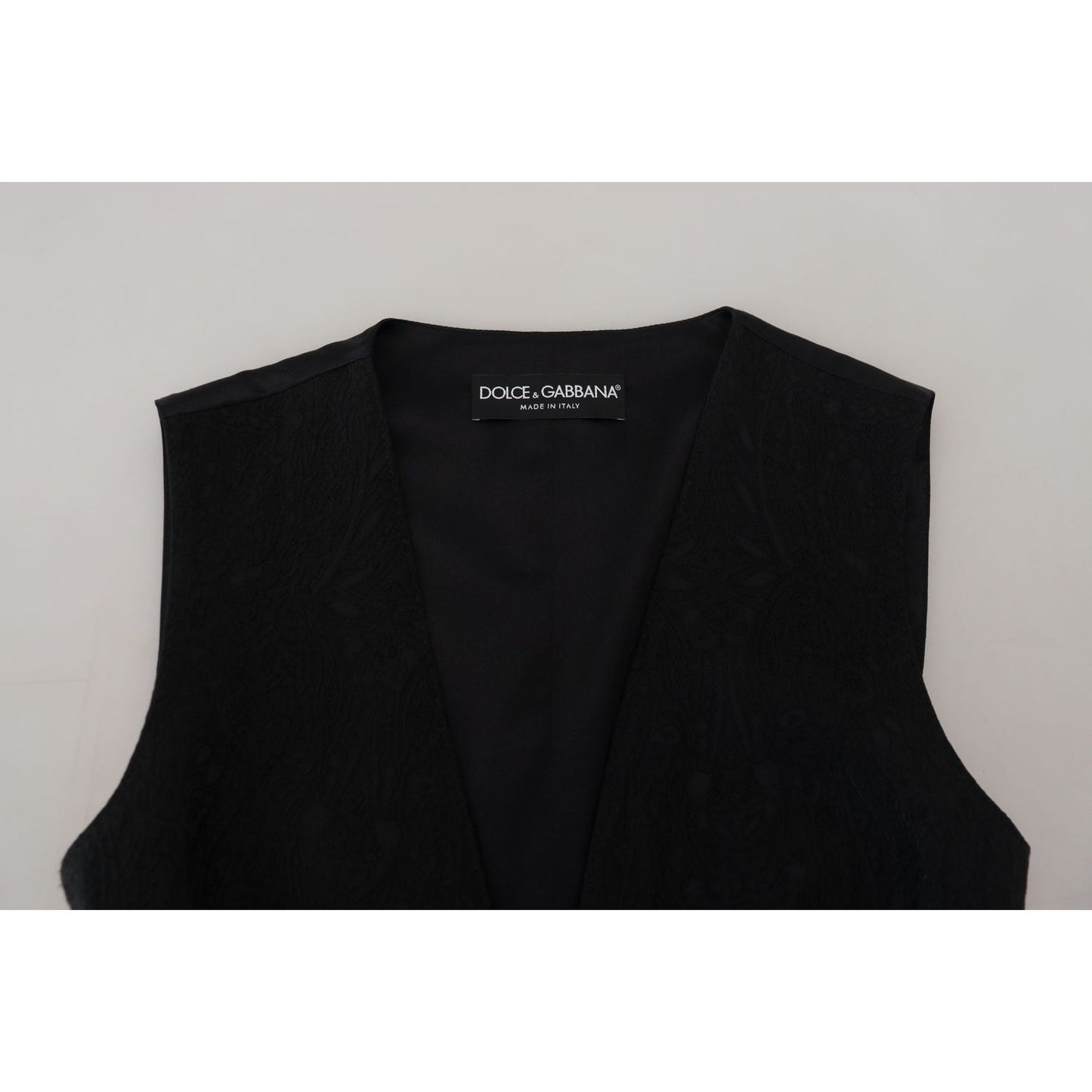 Dolce & Gabbana Black Brocade Button Down Sleeveless Vest Top 1728,67345645728,Black,Clothing,Dolce & Gabbana,IT40|S,Material: 59% Virgin Wool 37% Silk 4% Elastane,New with tags,Suits & Blazers - Clothing,Vests - Women - Clothing,Waistcoats - Suits & Blaz