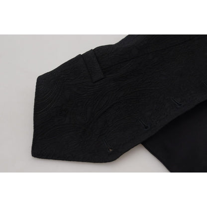 Dolce & Gabbana Black Brocade Button Down Sleeveless Vest Top 1728,67345645728,Black,Clothing,Dolce & Gabbana,IT40|S,Material: 59% Virgin Wool 37% Silk 4% Elastane,New with tags,Suits & Blazers - Clothing,Vests - Women - Clothing,Waistcoats - Suits & Blaz