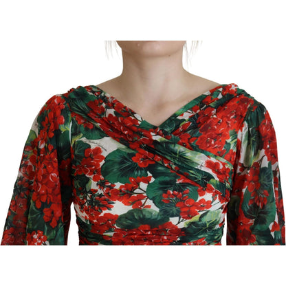 Dolce & Gabbana Multicolor Geranium Silk Sheath Midi Dress