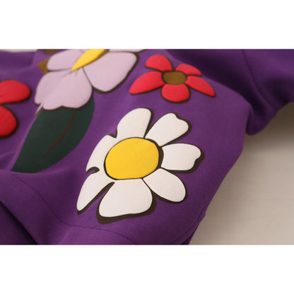 Dolce & Gabbana Purple Floral Print Pullover Cotton Sweater